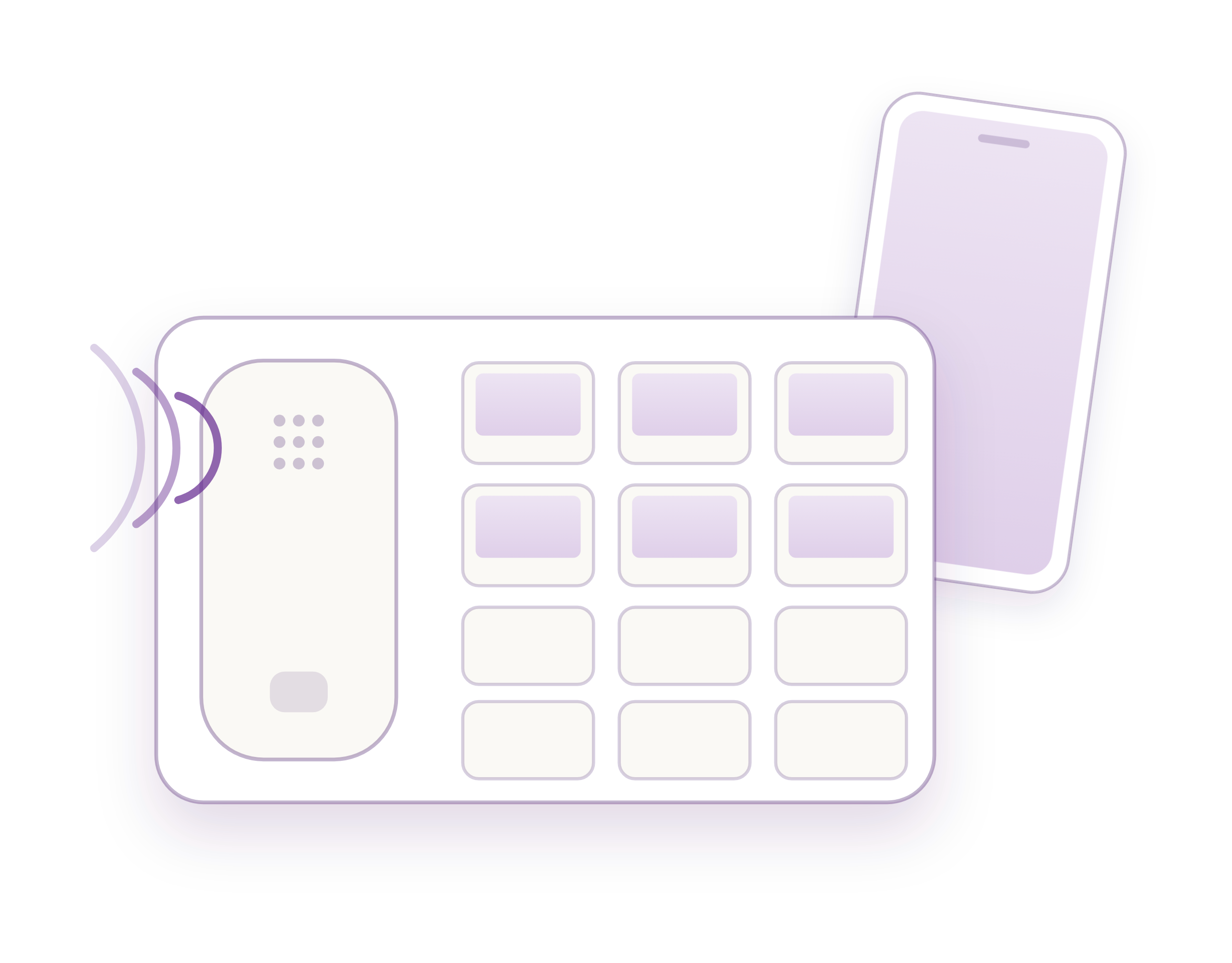 KindredMind Voice across a cellphone, tablet, landline, and big button photo phone